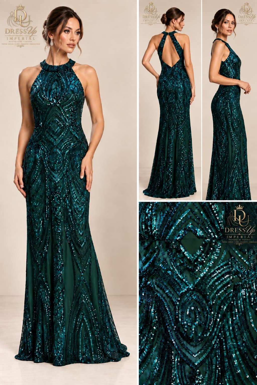 Vestido de fiesta verde esmeralda talla S DU-R-001