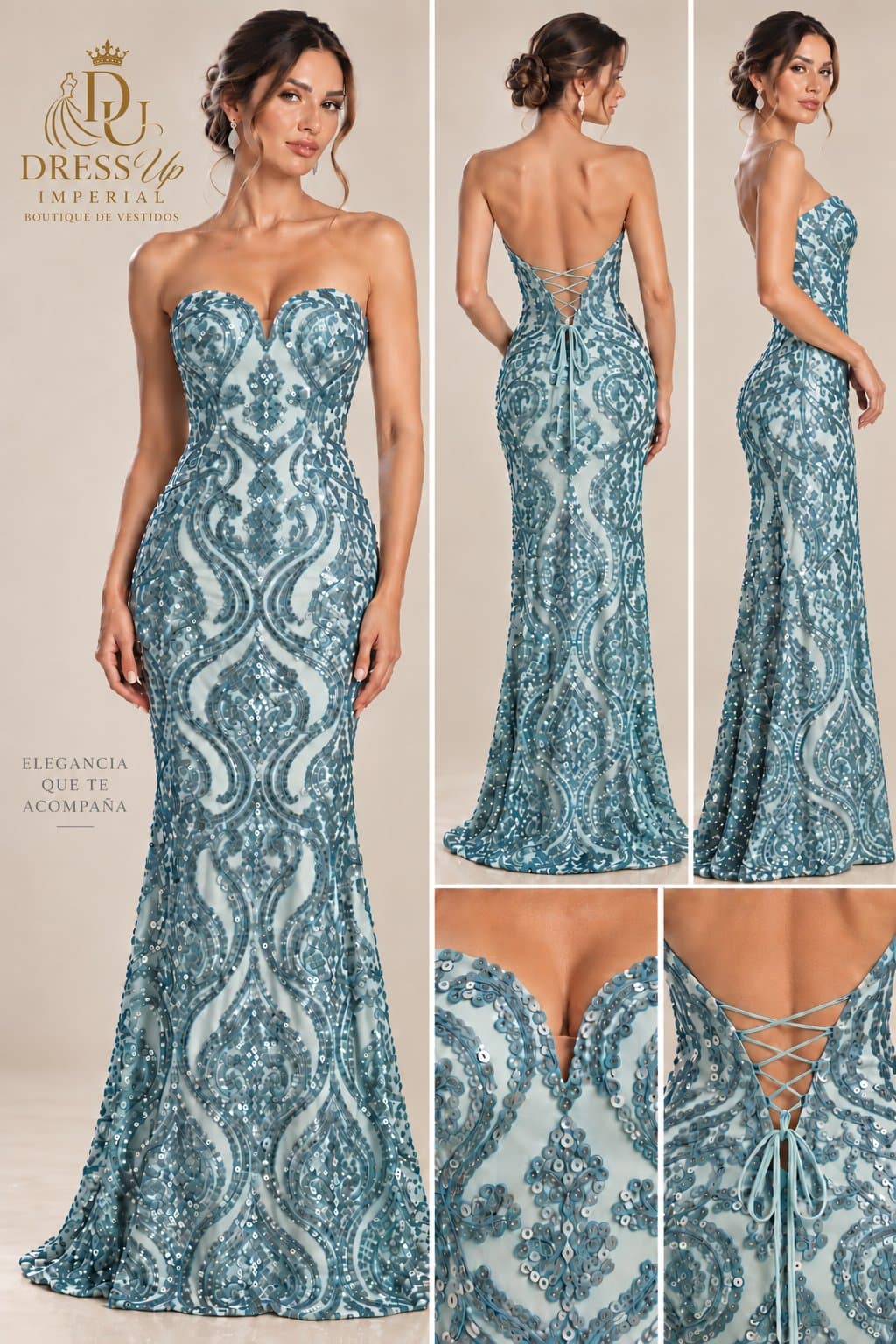 Vestido de gala azul hielo talla S/M DU-R-005