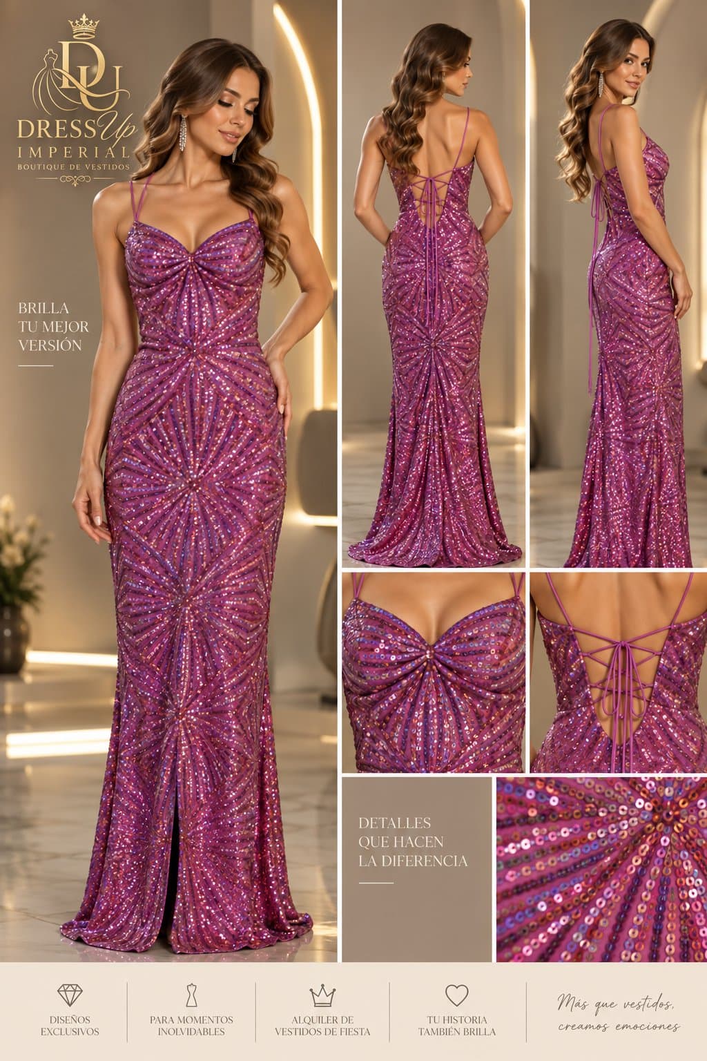 Vestido de gala magenta ciruela talla S/M DU-R-010