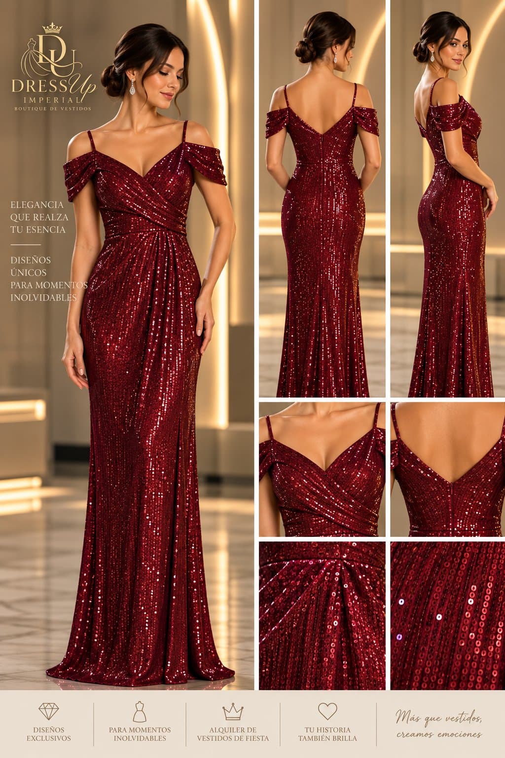 Vestido de gala borgoña talla S/M DU-R-014