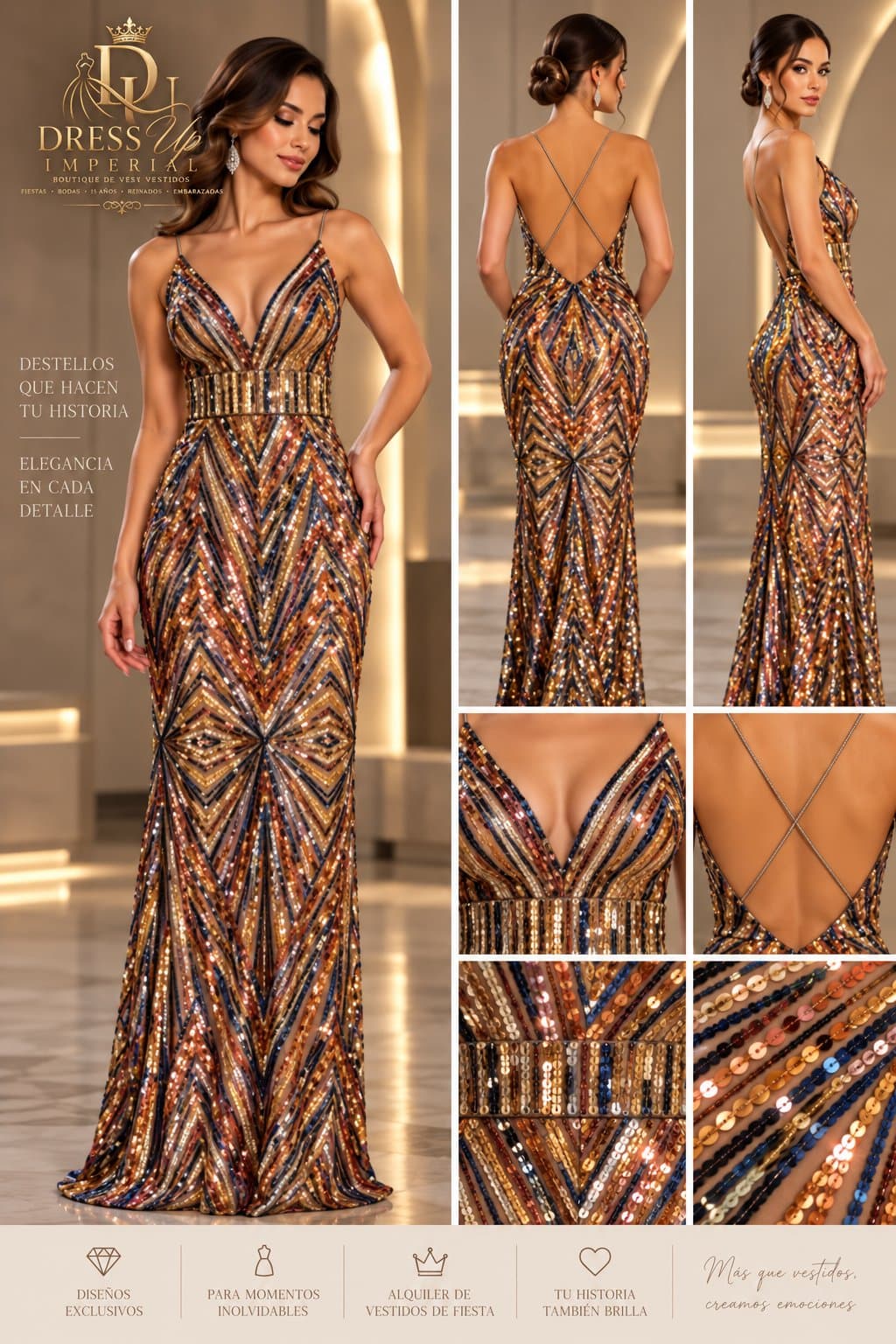 Vestido de gala cobre y dorado talla S/M DU-R-016