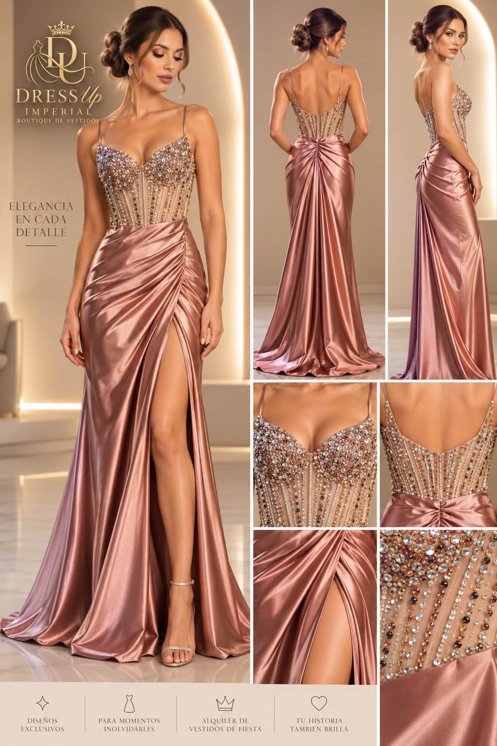 Vestido de gala rosa antiguo talla S DU-V-006